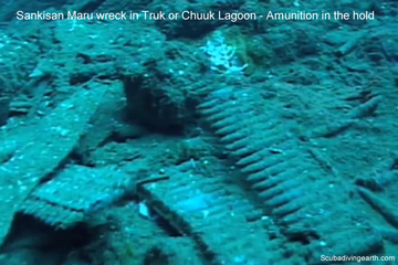 Sankisan Maru wreck in Truk or Chuuk Lagoon - Amunition in the hold small