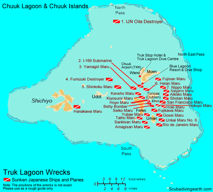 Truk Lagoon Wreck Map (Where the Wrecks Are For Scuba Diving)