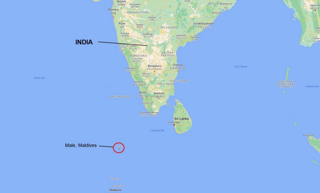 Maldives on map of India including Male