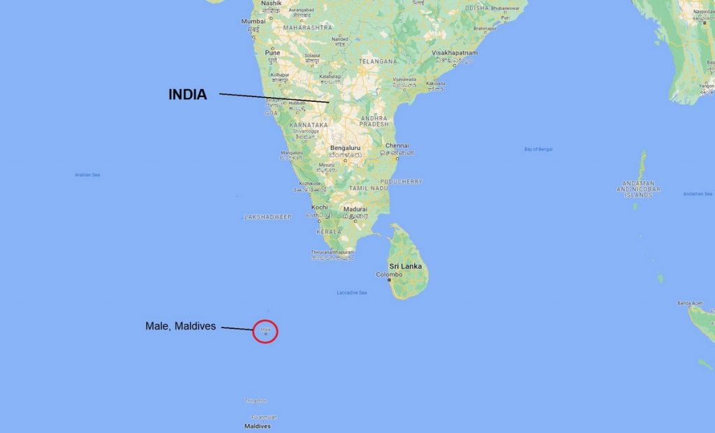 Maldives on map of India including Male