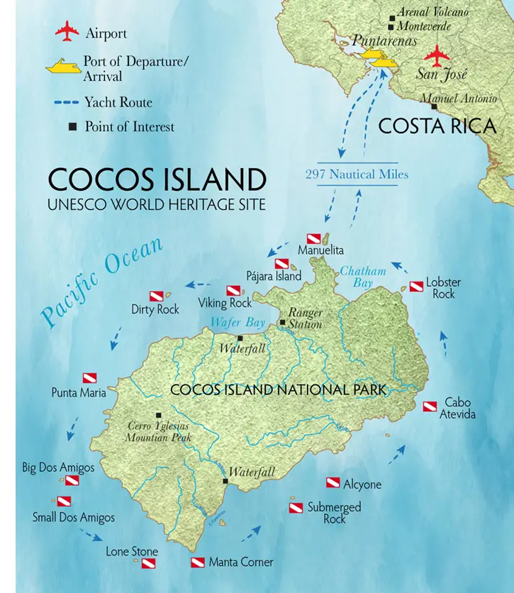 Map of Scuba diving in Cocos Island