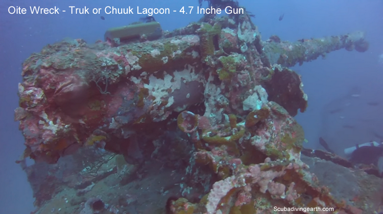 Oite Wreck - Truk or Chuuk Lagoon - 4.7 Inch Gun