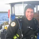 Russell Bowyer Scuba Diver in Dui Drysuit before a dive in the Farne Islands UK
