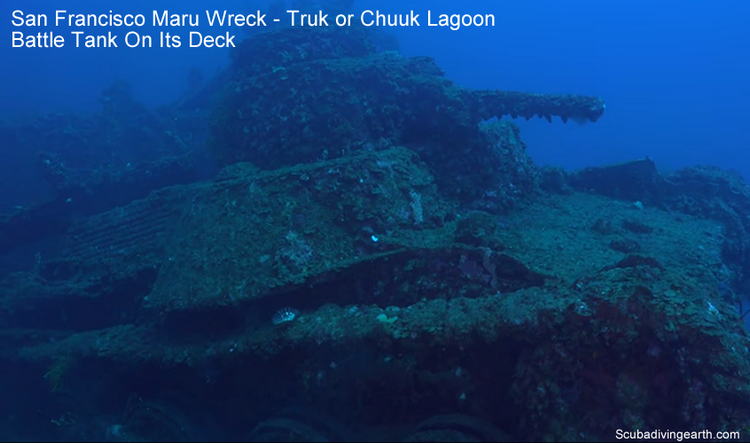 San Francisco Maru Wreck - Truk or Chuuk Lagoon Battle Tank On Its Deck larger
