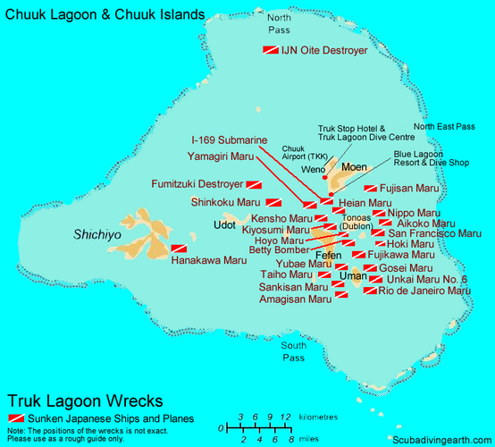 Truk Lagoon wreck map - Chuuk wrecks